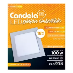 PANEL LED CUADRADO EMBUTIR 12W LUZ CALIDA CANDELA